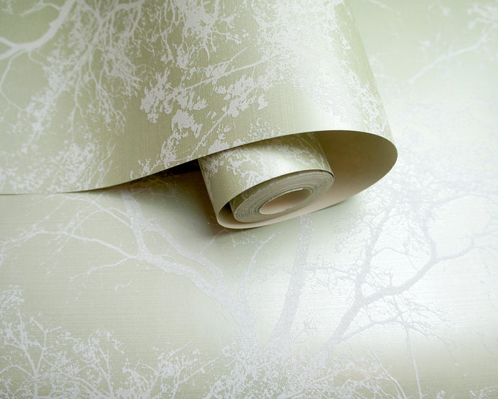 Whispering Tree Wallpaper - Green Glitter