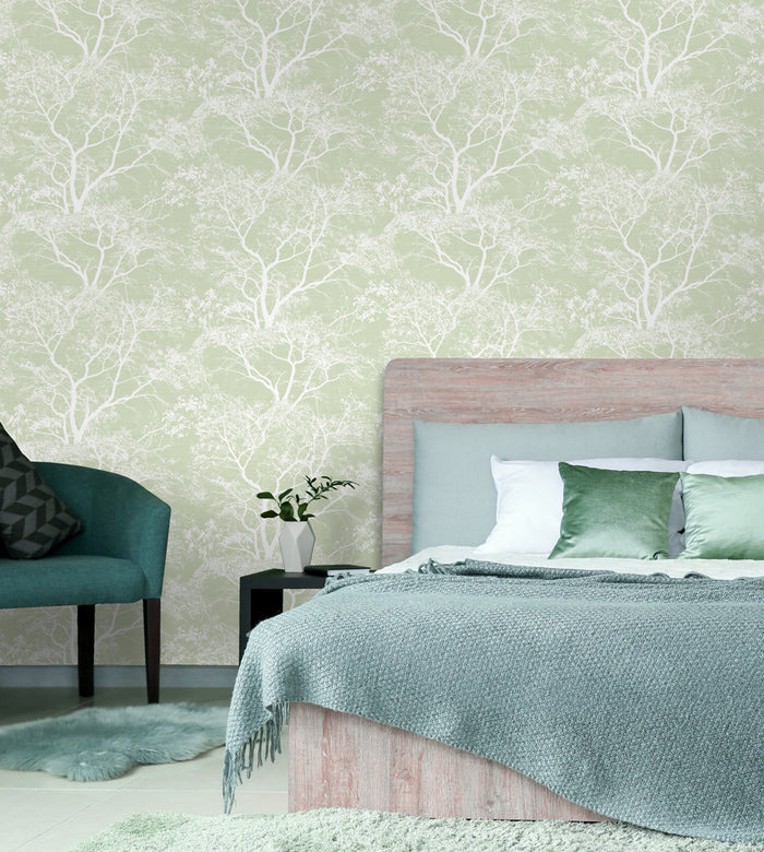 Whispering Tree Wallpaper - Green Glitter