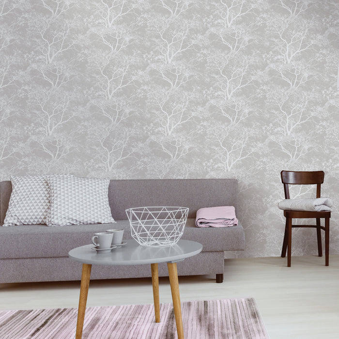 Whispering Tree Wallpaper - Grey Glitter