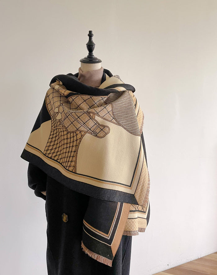 Winding River - Equestrian Tan / Black Equus Plaid Reversible Wrap