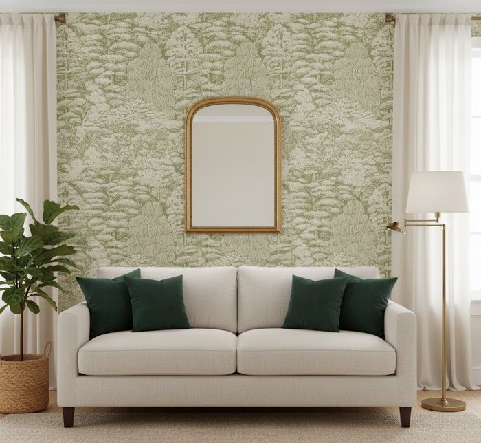 Woodland Toile Wallpaper - Cream and Green