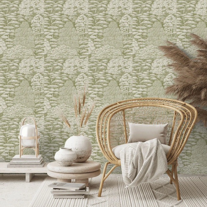 Woodland Toile Wallpaper - Cream and Green