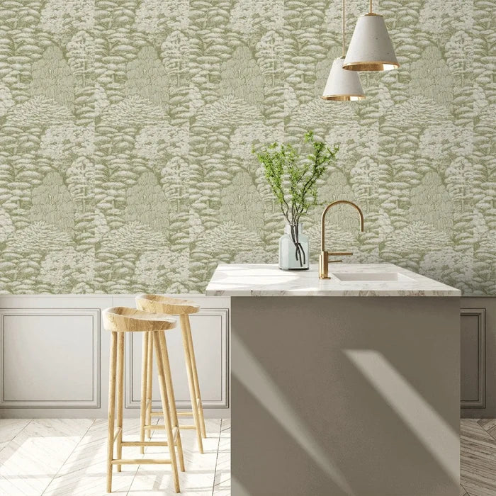 Woodland Toile Wallpaper - Cream and Green