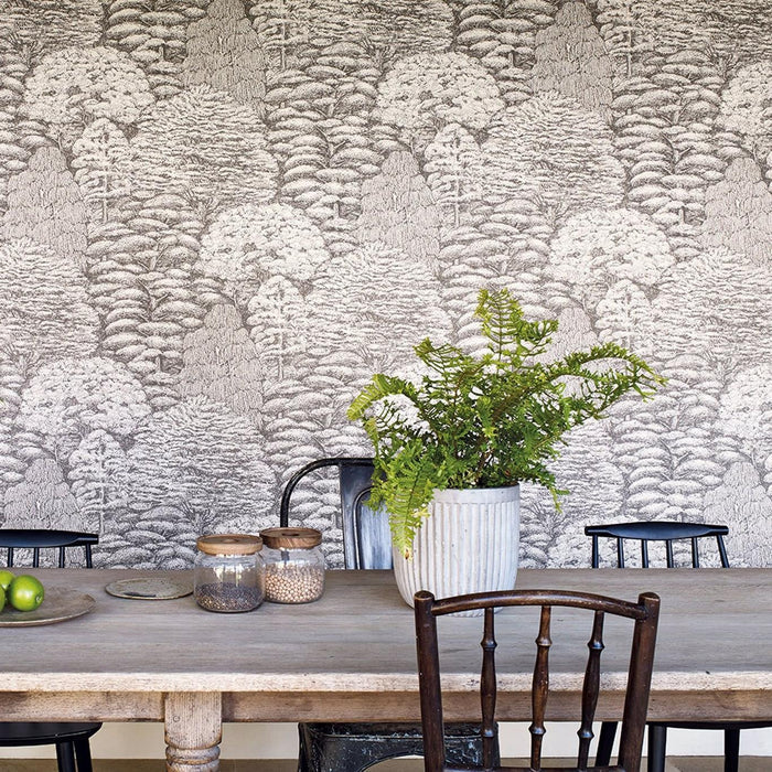 Woodland Toile Wallpaper - Ivory and Charcoal