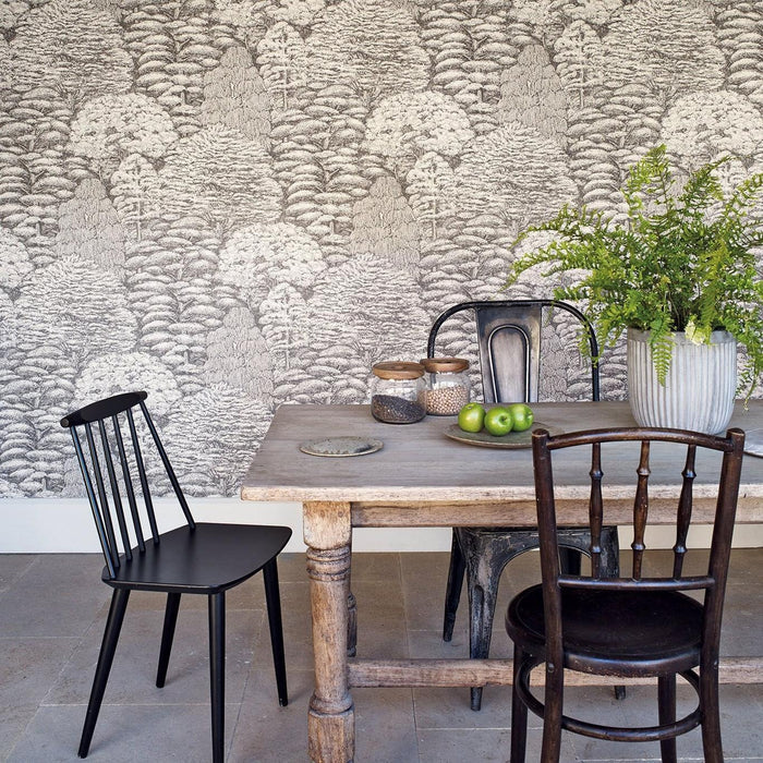 Woodland Toile Wallpaper - Ivory and Charcoal