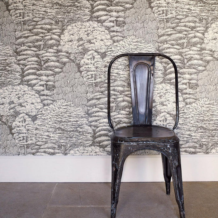 Woodland Toile Wallpaper - Ivory and Charcoal