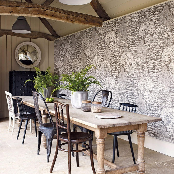 Woodland Toile Wallpaper - Ivory and Charcoal