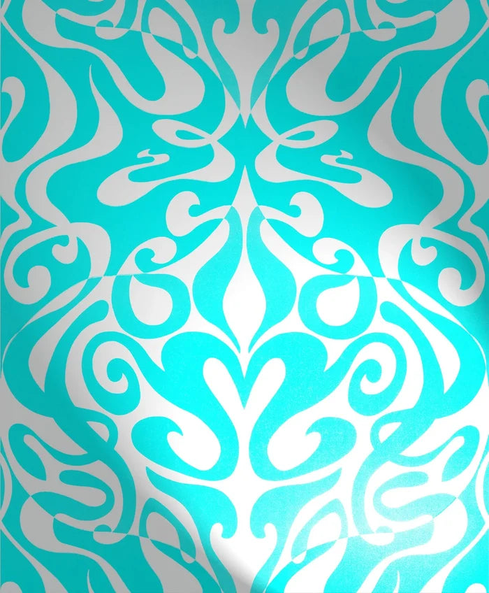 Woodstock Wallpaper - Aqua/Metallic Silver