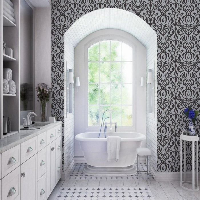 Woodstock Wallpaper - Silver Foil/Black