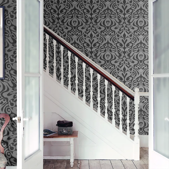 Woodstock Wallpaper - Silver Foil/Black
