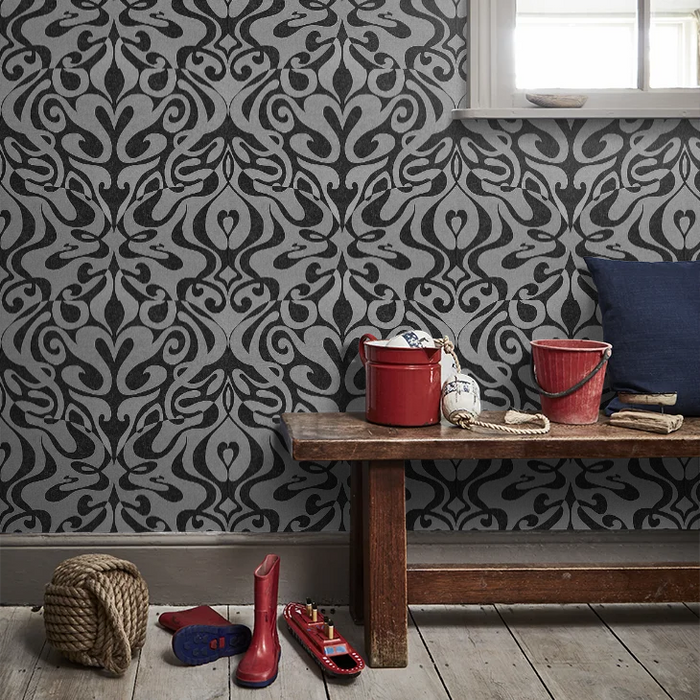 Woodstock Wallpaper - Silver Foil/Black
