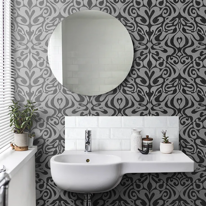 Woodstock Wallpaper - Silver Foil/Black